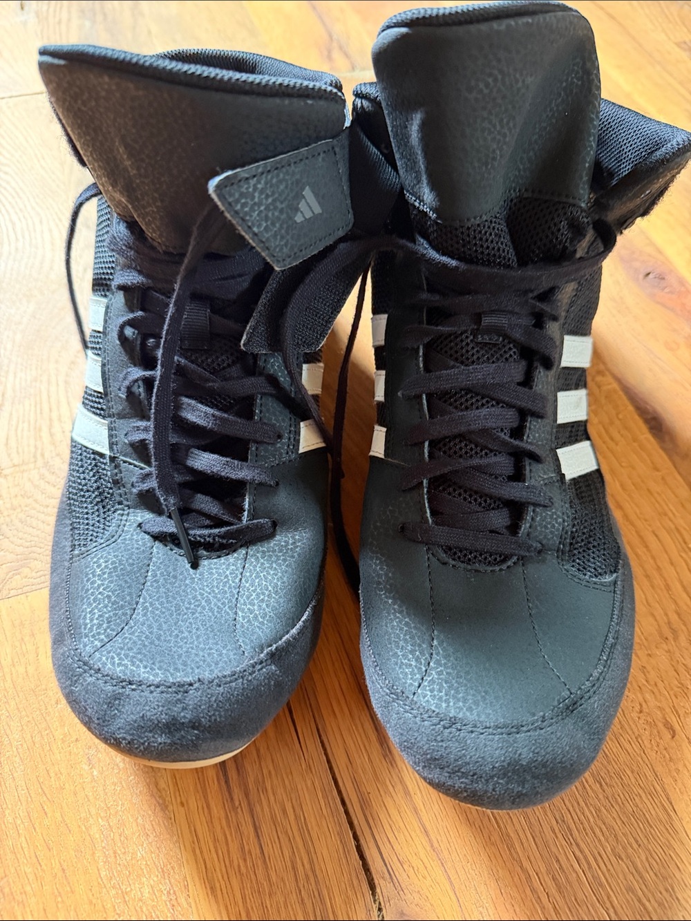 adidas Men’s Black Athletic High-Top Shoes with White Stripes